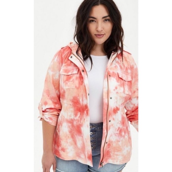 torrid Jackets & Blazers - Torrid women’s pink tie dye utility jacket hooded plus size 2X